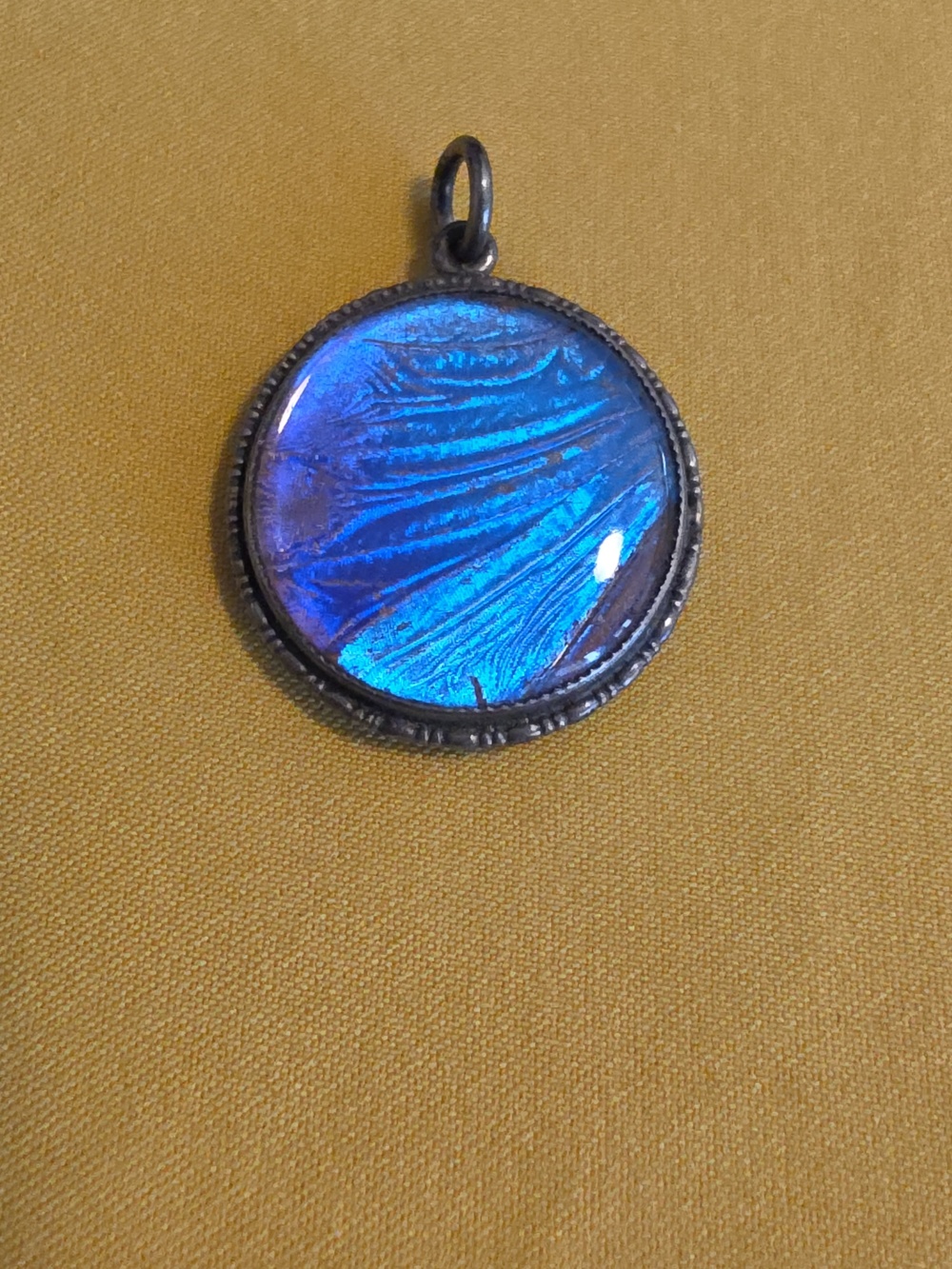 Early 20th Century Sterling Silver Blue Morpho Butterfly Wing Pendant